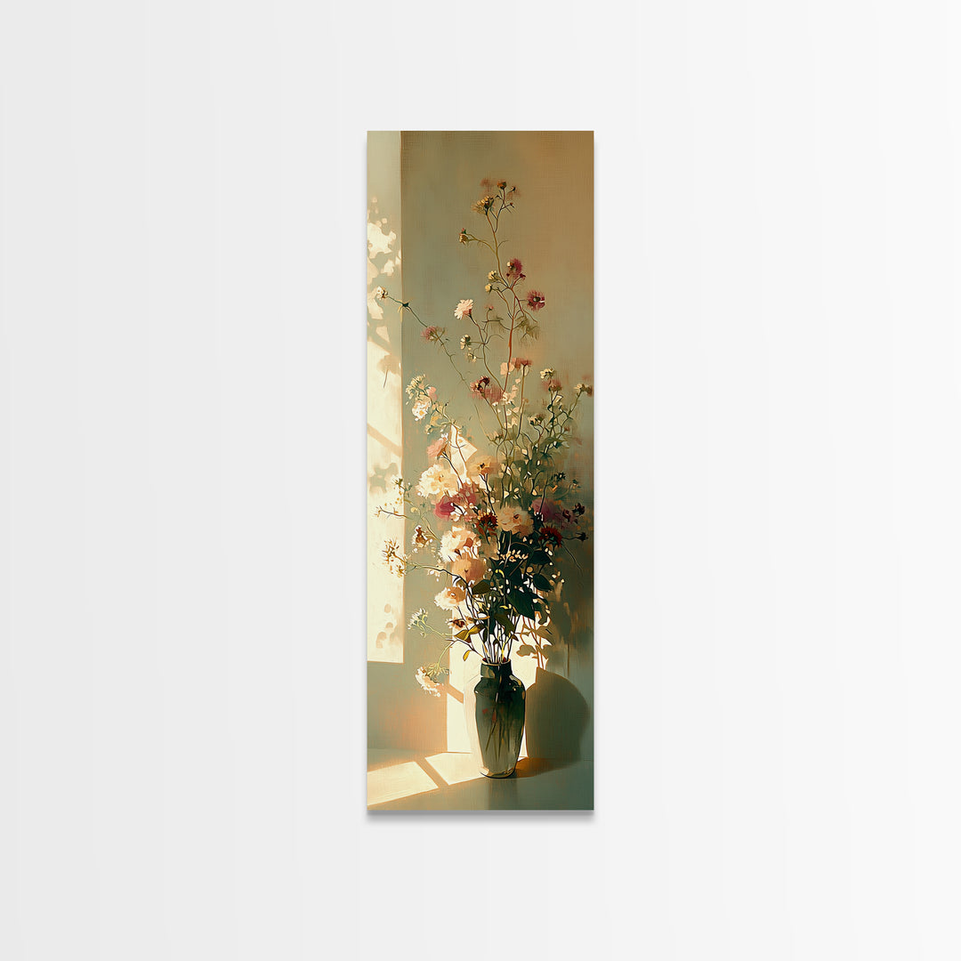 Classic Oil Painted Vase of Wildflowers Canvas Print, General Fine Art, Wall Hanging, Living Room Decor, Oil Painting, GEN-1x3-59