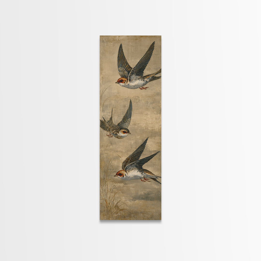 Minimal Birds in Flight over an Open Canvas Print, General Fine Art, Boho Decor, Living Room Decor, Oil Painting, GEN-1x3-82
