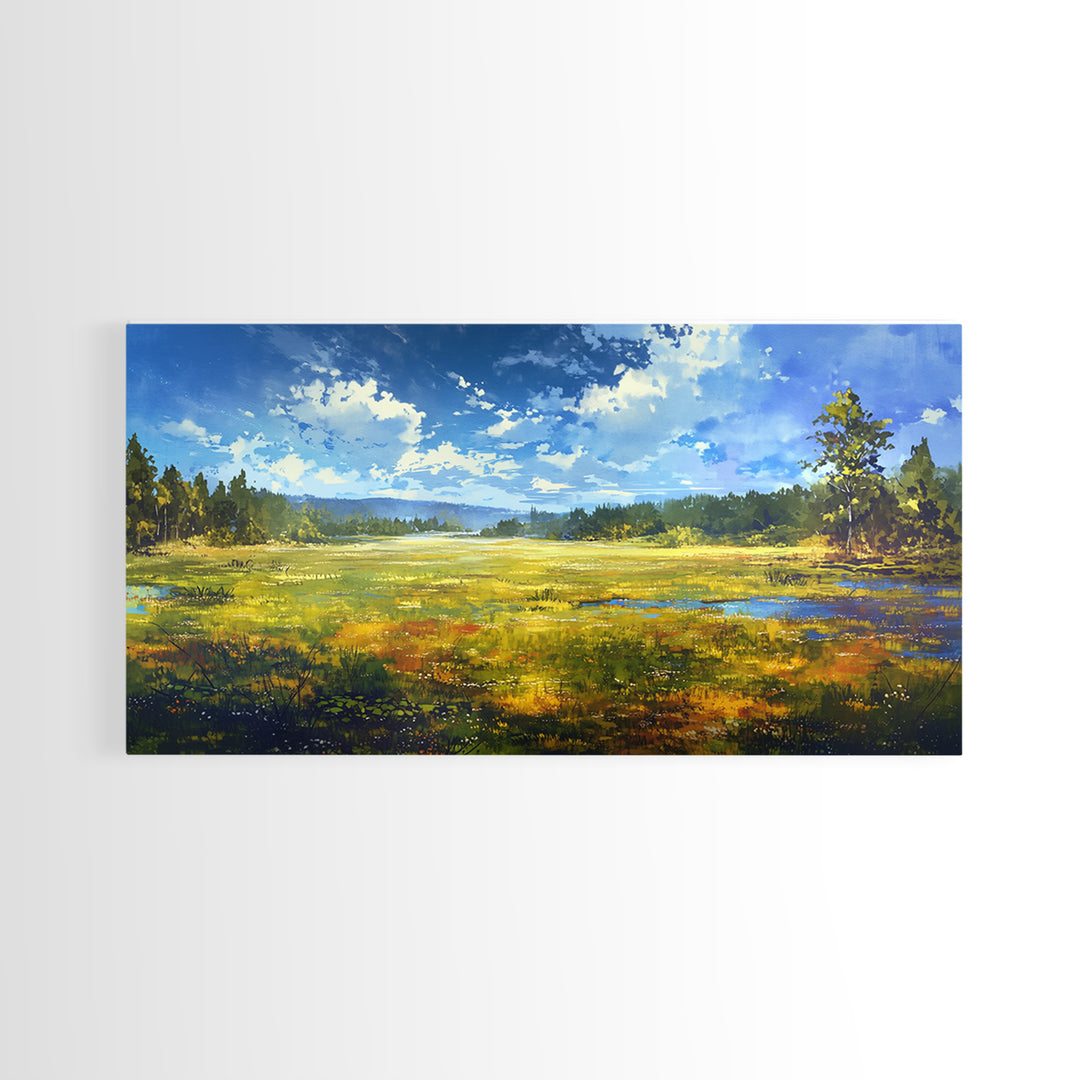 Sunlit Meadow with Loose Impressionist Brushwork Canvas Print, General Fine Art, Contemporary Art, Living Room Decor, GEN-2x1-10