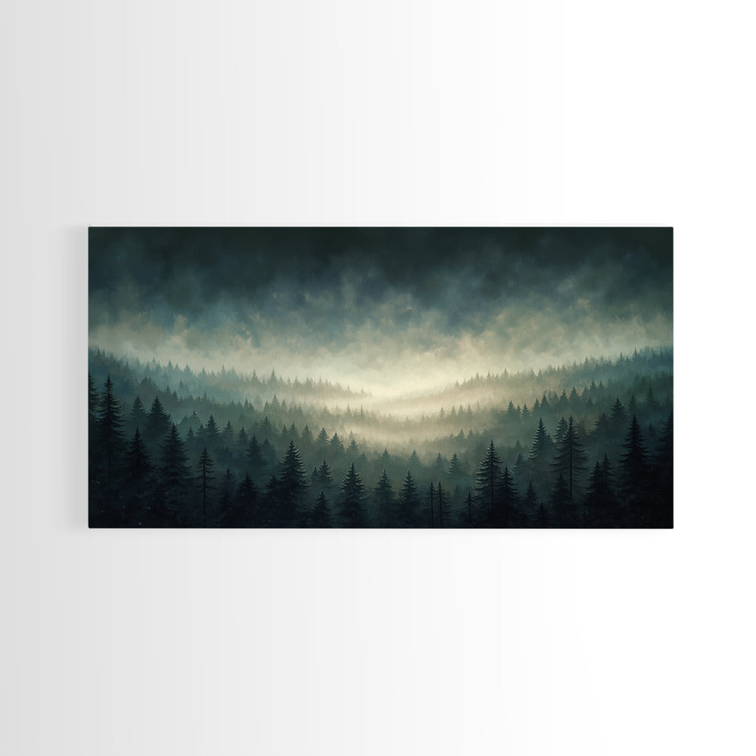 Moody Forest Clearing Framed Canvas Print, General Fine Art, Wall Hanging, Living Room Decor, Oil Painting, Statement Artwork, GEN-2x1-100