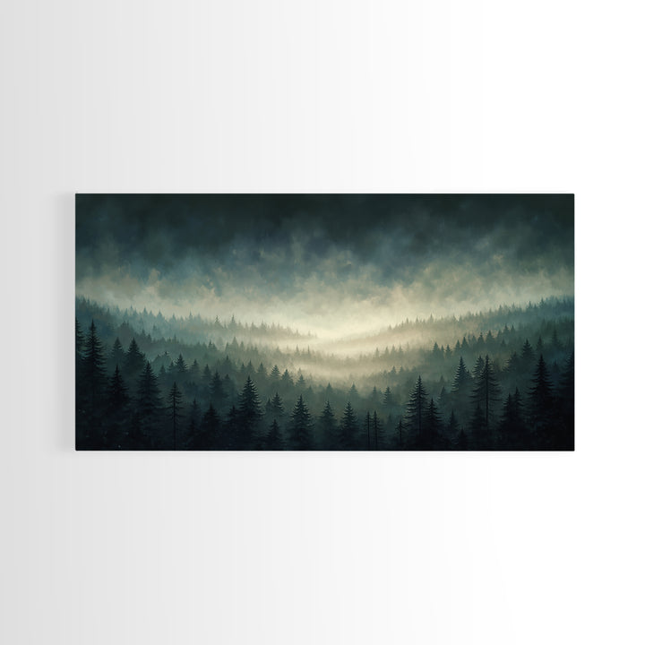 Moody Forest Clearing Framed Canvas Print, General Fine Art, Wall Hanging, Living Room Decor, Oil Painting, Statement Artwork, GEN-2x1-100