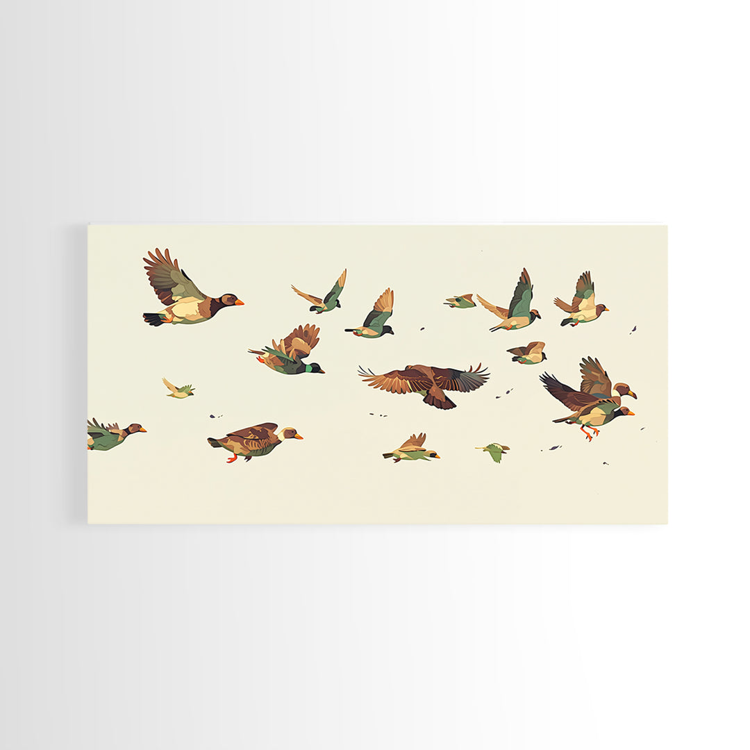 Minimal Birds in Flight over an Open Framed Canvas Print, General Fine Art, Room Decor, Living Room Decor, Fine Art, GEN-2x1-18