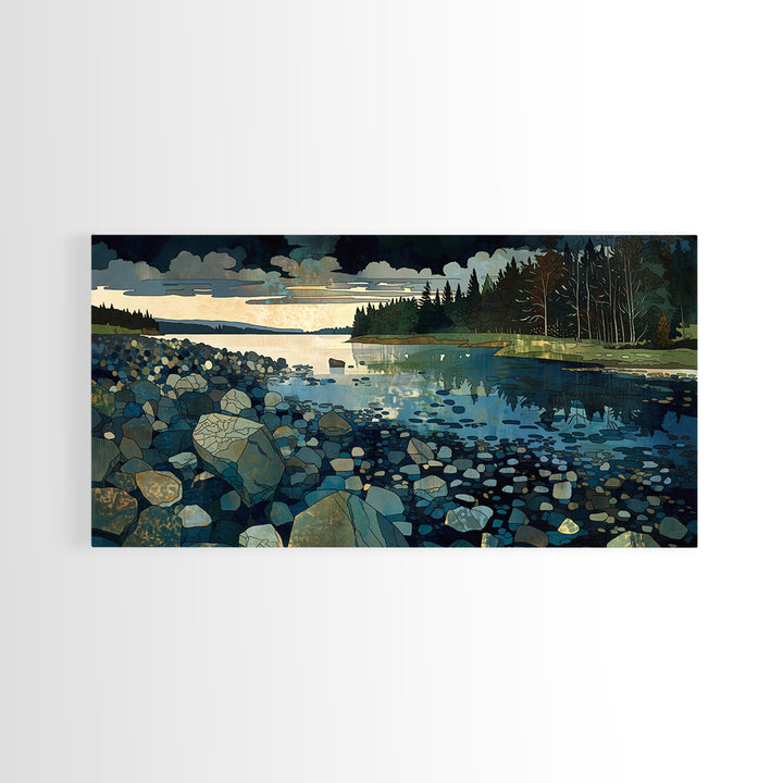 Quiet Abstract River Shape Framed Canvas Print, General Fine Art, Statement Artwork, Living Room Decor, Abstract Art, GEN-2x1-20