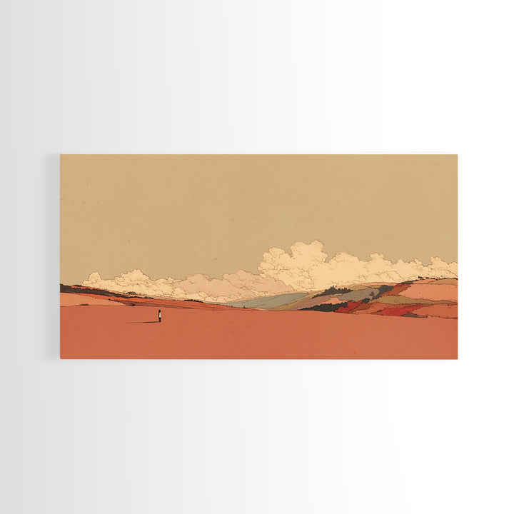 Minimal Black Line Figure on Textured Paper Framed Canvas Print, General Fine Art, Print, Living Room Decor, Fine Art, GEN-2x1-23