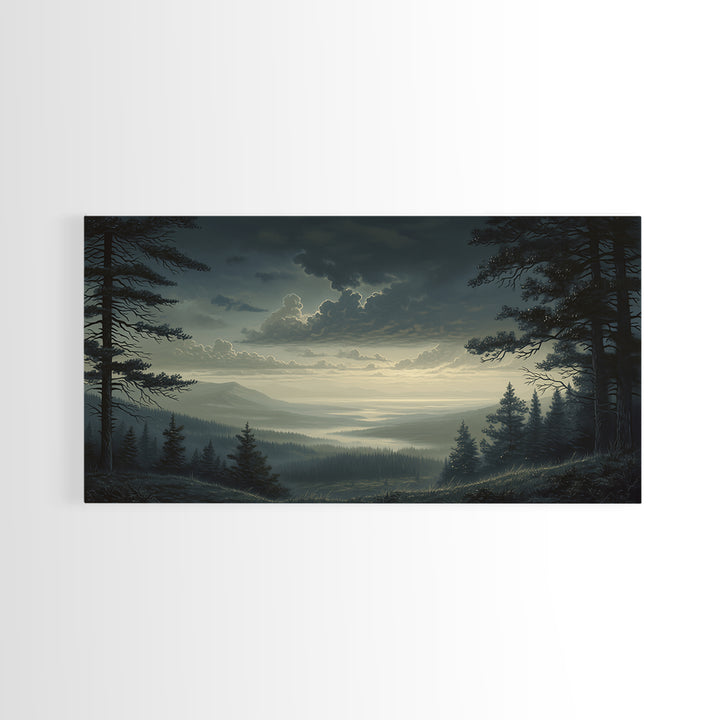 Moody Forest Clearing Framed Canvas Print, General Fine Art, Contemporary Art, Living Room Decor, Fine Art, Digital Art, GEN-2x1-28