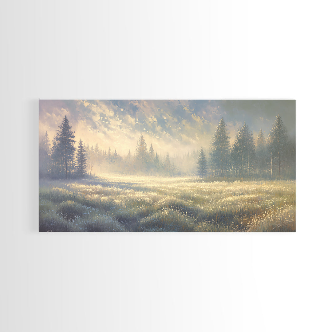 Sunlit Meadow with Loose Impressionist Brushwork Canvas Print, General Fine Art, Contemporary Art, Living Room Decor, GEN-2x1-34