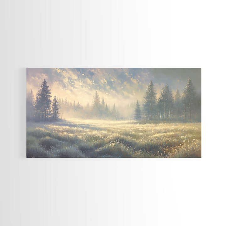 Sunlit Meadow with Loose Impressionist Brushwork Canvas Print, General Fine Art, Contemporary Art, Living Room Decor, GEN-2x1-34