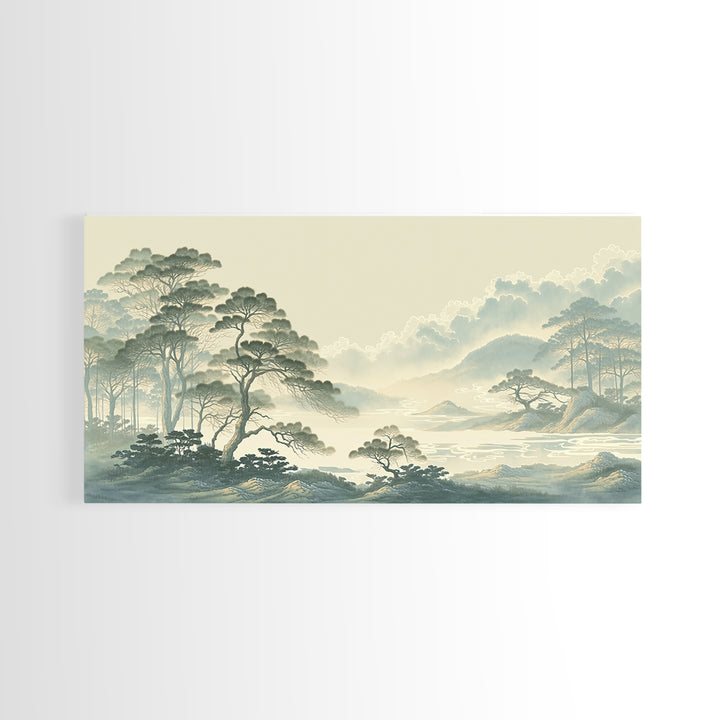 Elegant Ink Wash Landscape Framed Canvas Print, General Fine Art, Poster, Living Room Decor, Fine Art, Wall Art Prints, GEN-2x1-40