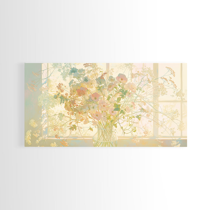 Classic Oil Painted Vase of Wildflowers Framed Canvas Print, General Fine Art, Digital Prints, Living Room Decor, Oil Painting, GEN-2x1-43