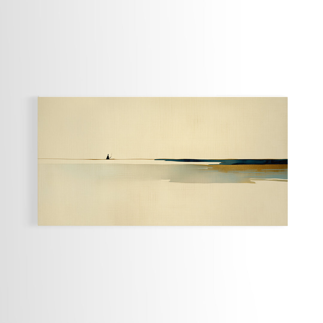 Minimal Black Line Figure on Textured Paper Canvas Print, General Fine Art, Canvas, Living Room Decor, Oil Painting, GEN-2x1-47