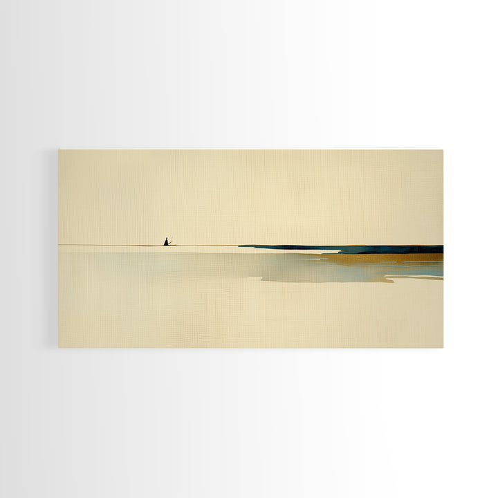 Minimal Black Line Figure on Textured Paper Canvas Print, General Fine Art, Canvas, Living Room Decor, Oil Painting, GEN-2x1-47