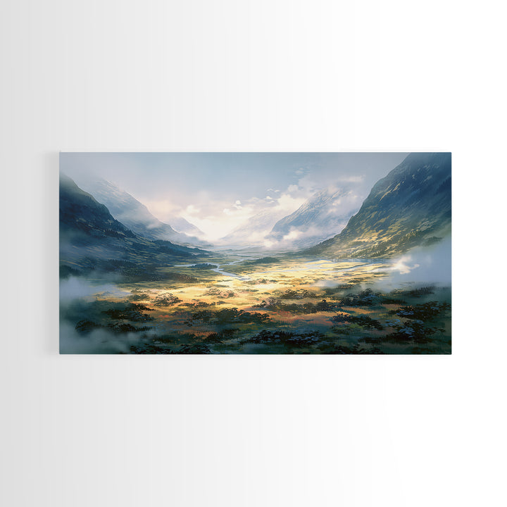 Misty Mountain Valley Canvas Print, General Fine Art, Art, Living Room Decor, Fine Art, Mid Century Modern, Original Painting, GEN-2x1-48