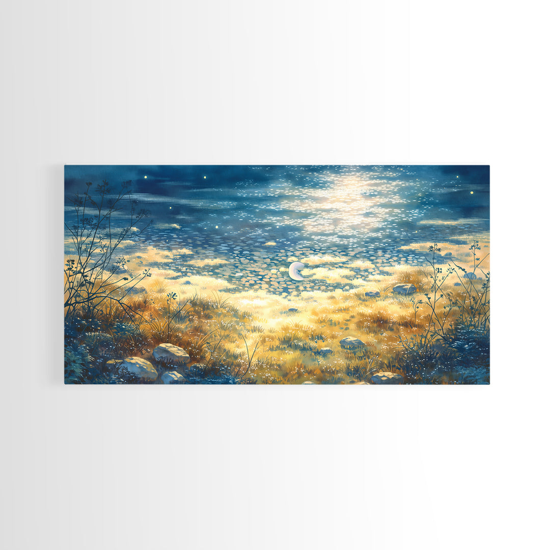 Dreamlike Moonlit Lake Canvas Print, General Fine Art, Art Prints, Living Room Decor, Fine Art, Wall Hanging, GEN-2x1-57