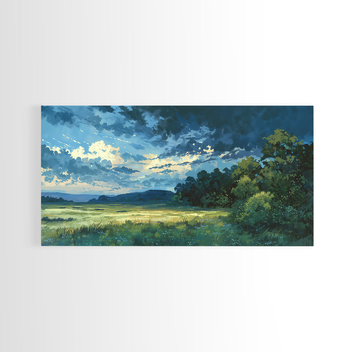 Sunlit Meadow with Loose Impressionist Brushwork Canvas Print, General Fine Art, Wall Decor, Living Room Decor, Fine Art, GEN-2x1-58