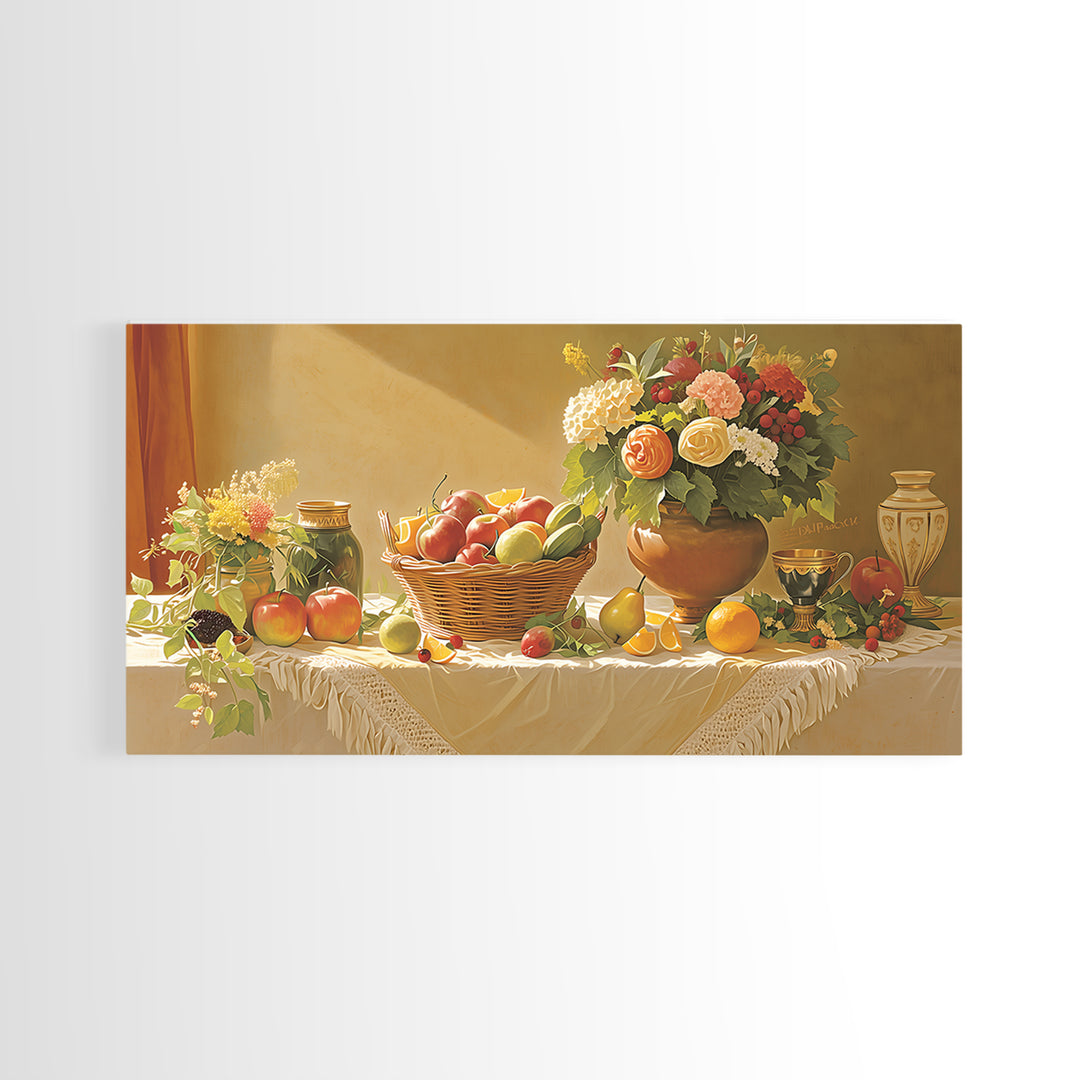 Simple Still Life of Fruit and Linen Framed Canvas Print, General Fine Art, Decor, Living Room Decor, Fine Art, GEN-2x1-60