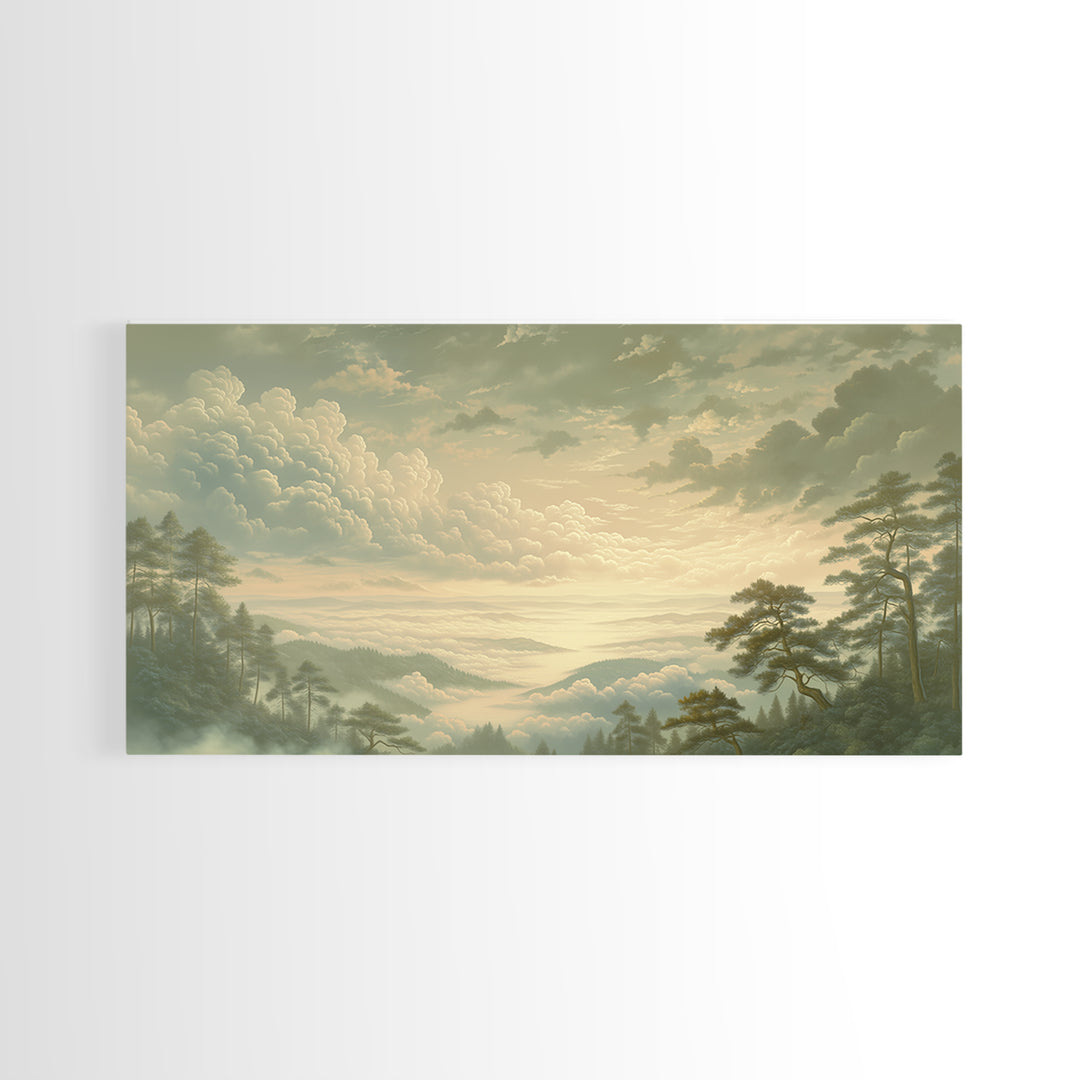 Romantic Cloudscape with Blush and Cream Tones Canvas Print, General Fine Art, Wall Art, Living Room Decor, Oil Painting, GEN-2x1-62