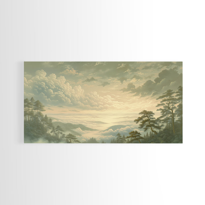 Romantic Cloudscape with Blush and Cream Tones Canvas Print, General Fine Art, Wall Art, Living Room Decor, Oil Painting, GEN-2x1-62