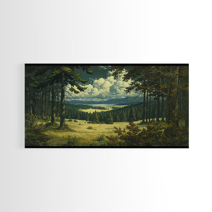 Moody Forest Clearing Canvas Print, General Fine Art, Mid Century Modern, Living Room Decor, Fine Art, Bedroom Decor, GEN-2x1-76