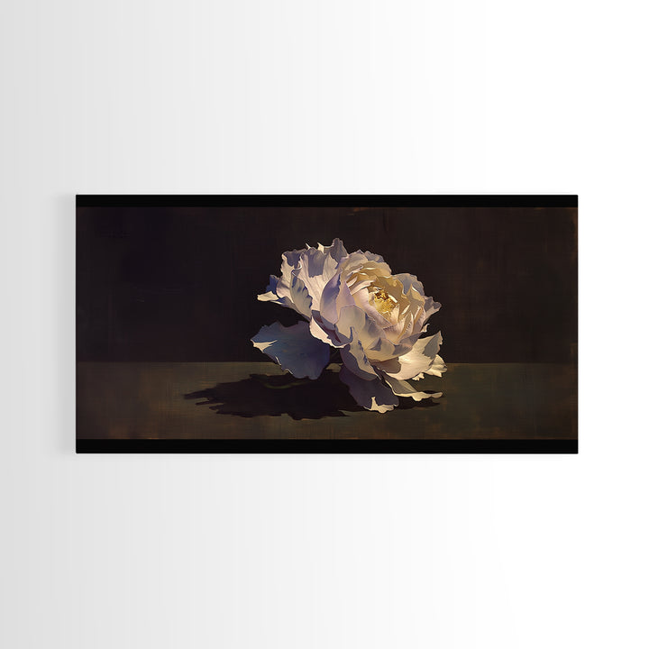 Single Sculptural Flower on a Dark Ground Canvas Print, General Fine Art, Canvas, Living Room Decor, Watercolor Art, GEN-2x1-77