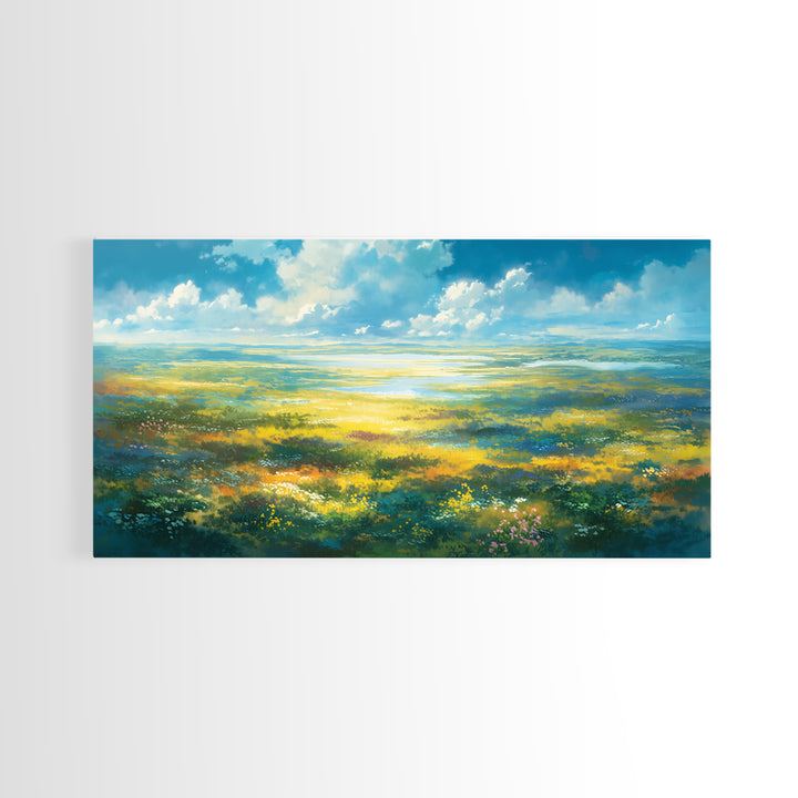 Sunlit Meadow with Loose Impressionist Brushwork Canvas Print, General Fine Art, Wall Decor, Living Room Decor, Fine Art, GEN-2x1-82