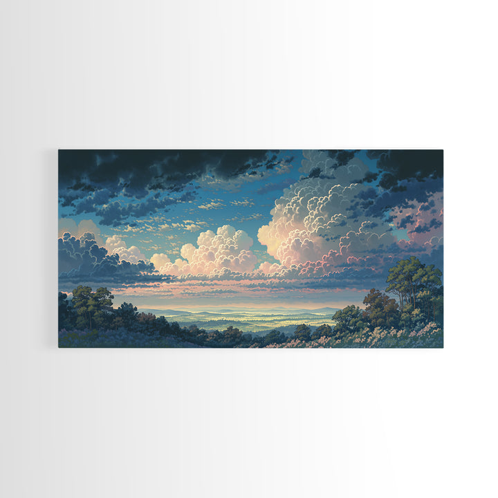 Romantic Cloudscape with Blush and Cream Tones Framed Canvas Print, General Fine Art, Painting, Living Room Decor, Fine Art, GEN-2x1-86