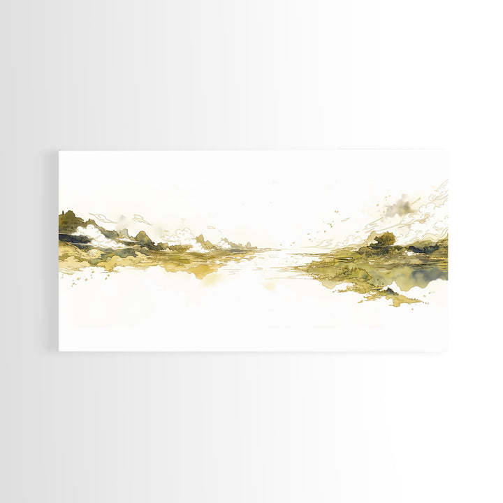 Elegant Ink Wash Landscape Framed Canvas Print, General Fine Art, Printable Wall Art, Living Room Decor, Fine Art, GEN-2x1-88