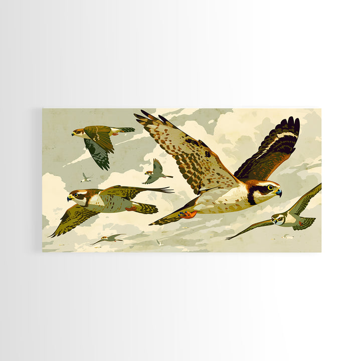 Minimal Birds in Flight over an Open Framed Canvas Print, General Fine Art, Decor, Living Room Decor, Oil Painting, GEN-2x1-90