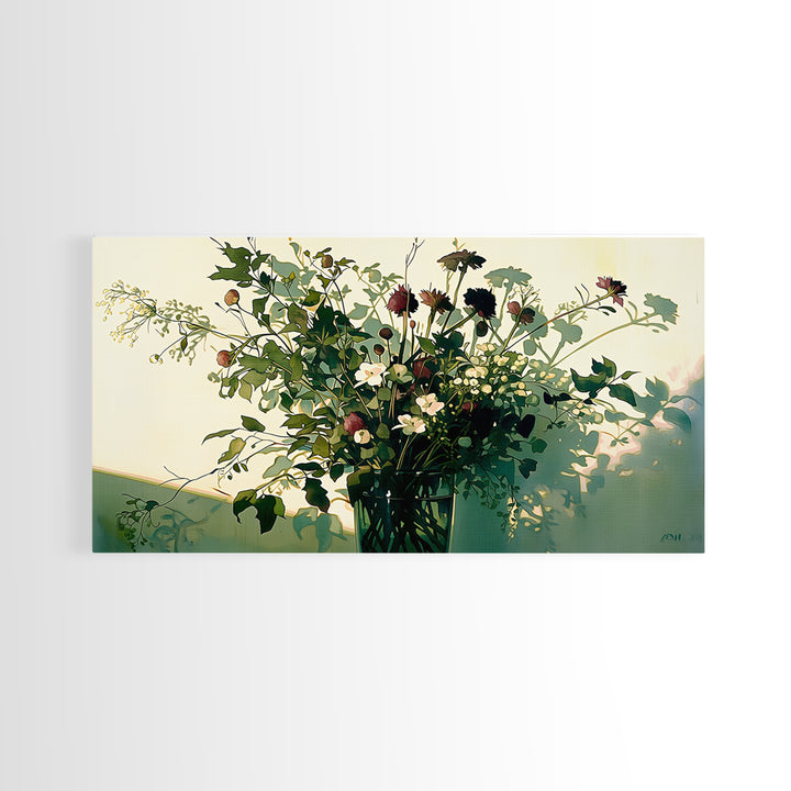 Classic Oil Painted Vase of Wildflowers Framed Canvas Print, General Fine Art, Art Print, Living Room Decor, Fine Art, GEN-2x1-91