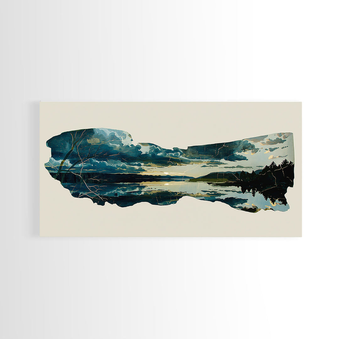 Quiet Abstract River Shape Framed Canvas Print, General Fine Art, Canvas, Living Room Decor, Abstract Art, Canvas Art, GEN-2x1-92