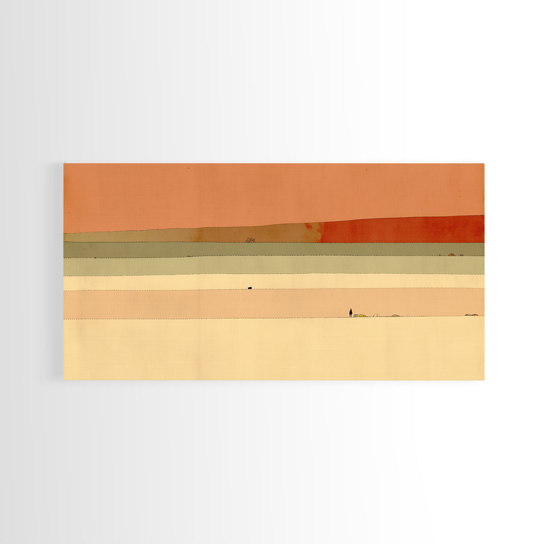 Minimal Black Line Figure on Textured Paper Framed Canvas Print, General Fine Art, Neutral Decor, Living Room Decor, Fine Art, GEN-2x1-95