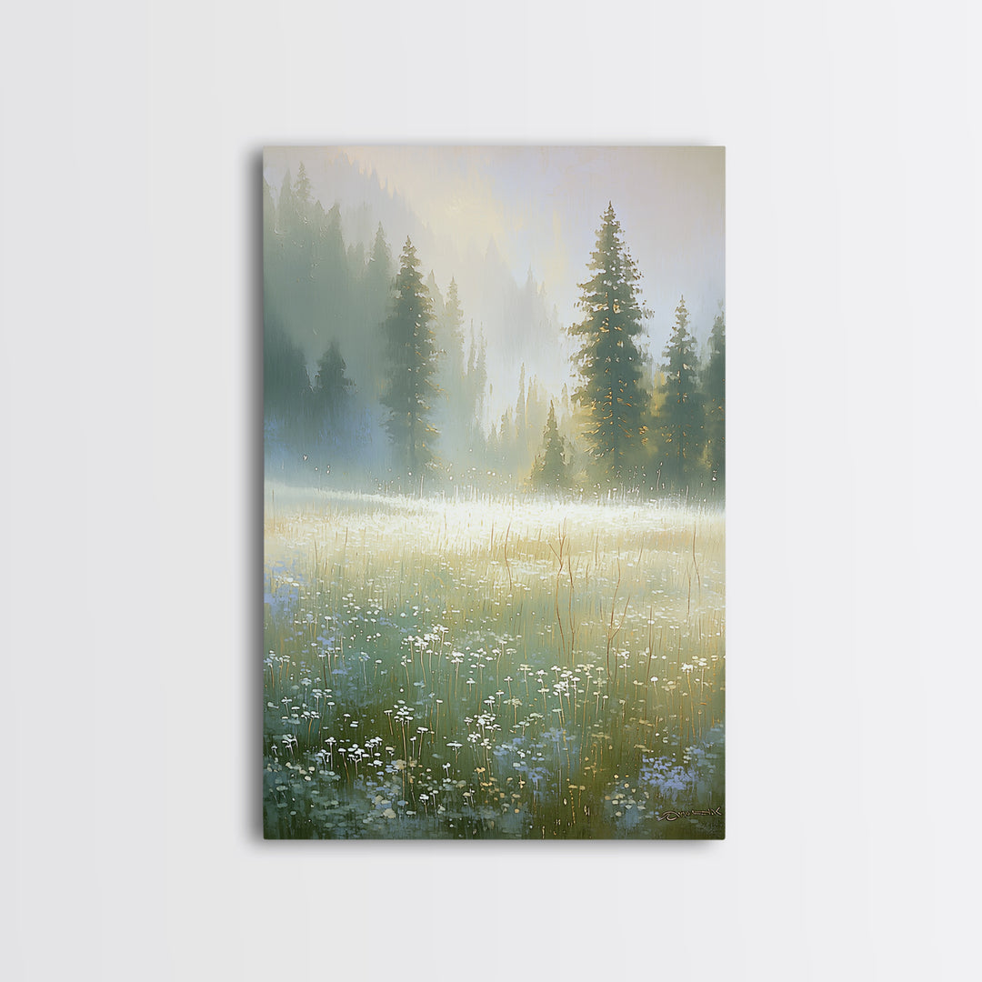 Sunlit Meadow with Loose Impressionist Brushwork Framed Canvas Print, General Fine Art, Poster, Living Room Decor, Fine Art, GEN-2x3-22
