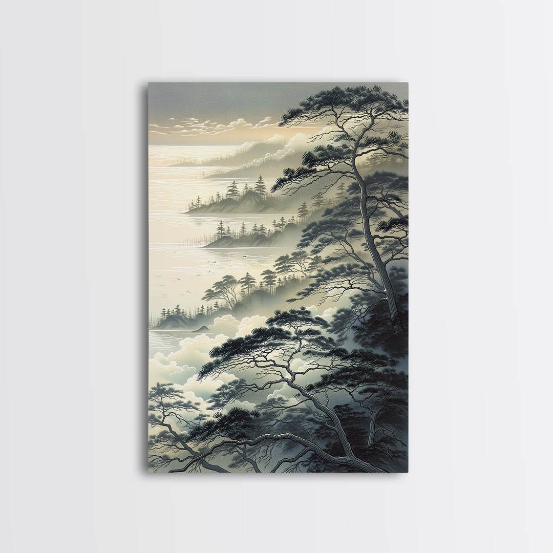 Elegant Ink Wash Landscape Framed Canvas Print, General Fine Art, Wall Hanging, Living Room Decor, Oil Painting, GEN-2x3-28
