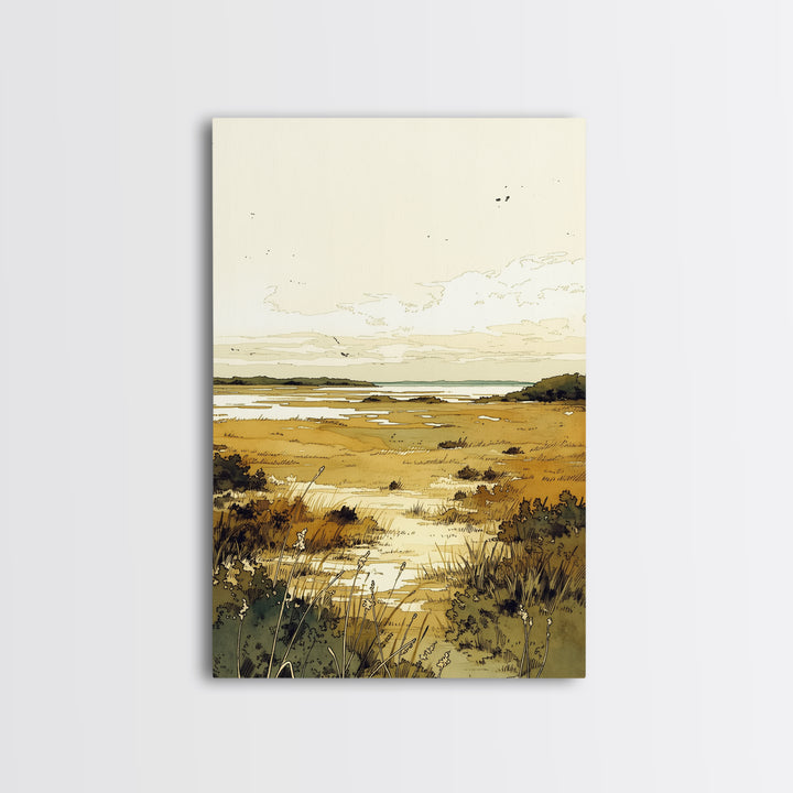 Elegant Ink Wash Landscape Framed Canvas Print, General Fine Art, Contemporary Art, Living Room Decor, Fine Art, GEN-2x3-4
