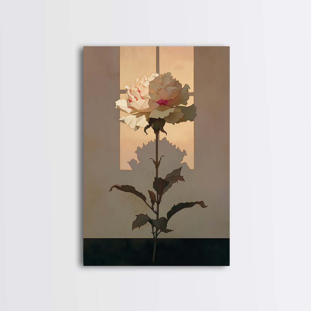 Single Sculptural Flower on a Dark Ground Framed Canvas Print, General Fine Art, Digital Art, Living Room Decor, Fine Art, GEN-2x3-41