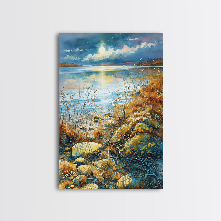 Dreamlike Moonlit Lake Canvas Print, General Fine Art, Printable, Living Room Decor, Oil Painting, Framed Wall Art, GEN-2x3-45