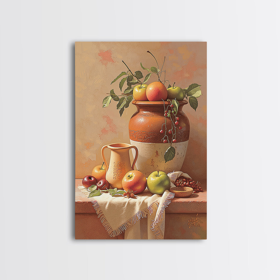 Simple Still Life of Fruit and Linen Framed Canvas Print, General Fine Art, Home Decor, Living Room Decor, Abstract Art, GEN-2x3-48