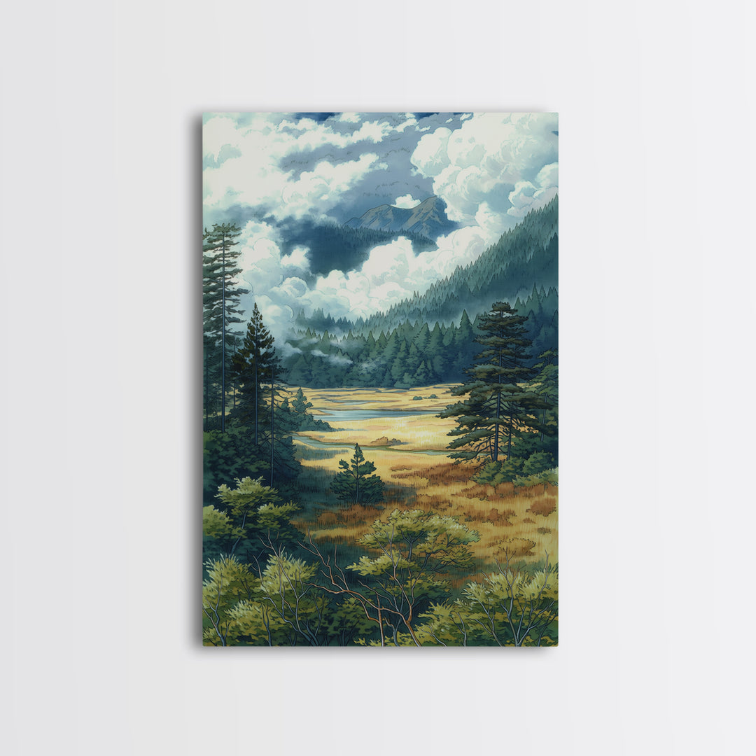 Moody Forest Clearing Framed Canvas Print, General Fine Art, Wall Decor, Living Room Decor, Fine Art, Original Painting, GEN-2x3-64