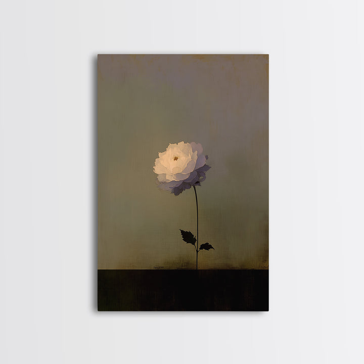 Single Sculptural Flower on a Dark Ground Canvas Print, General Fine Art, Original Painting, Living Room Decor, Oil Painting, GEN-2x3-65