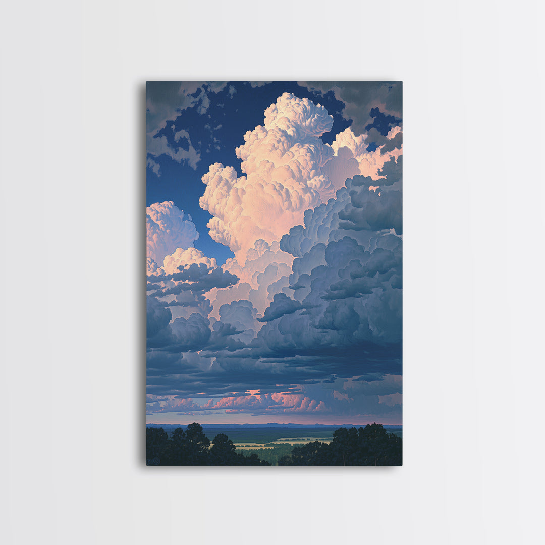 Romantic Cloudscape with Blush and Cream Tones Framed Canvas Print, General Fine Art, Print, Living Room Decor, Watercolor Art, GEN-2x3-74