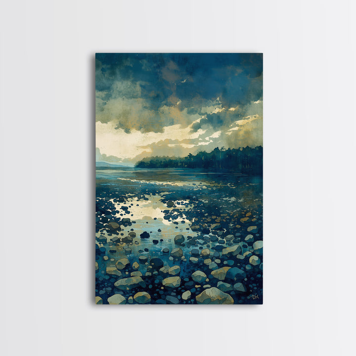 Quiet Abstract River Shape Framed Canvas Print, General Fine Art, Bedroom Decor, Living Room Decor, Abstract Art, GEN-2x3-8