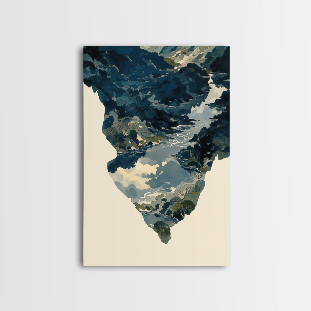 Quiet Abstract River Shape Framed Canvas Print, General Fine Art, Print, Living Room Decor, Abstract Art, Art Deco, GEN-2x3-80