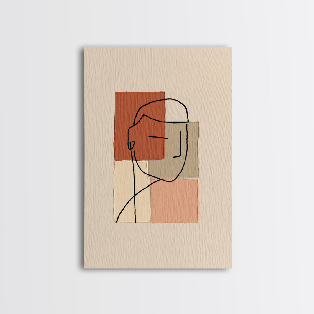 Minimal Black Line Figure on Textured Paper Framed Canvas Print, General Fine Art, Canvas Wall Art, Living Room Decor, Fine Art, GEN-2x3-83