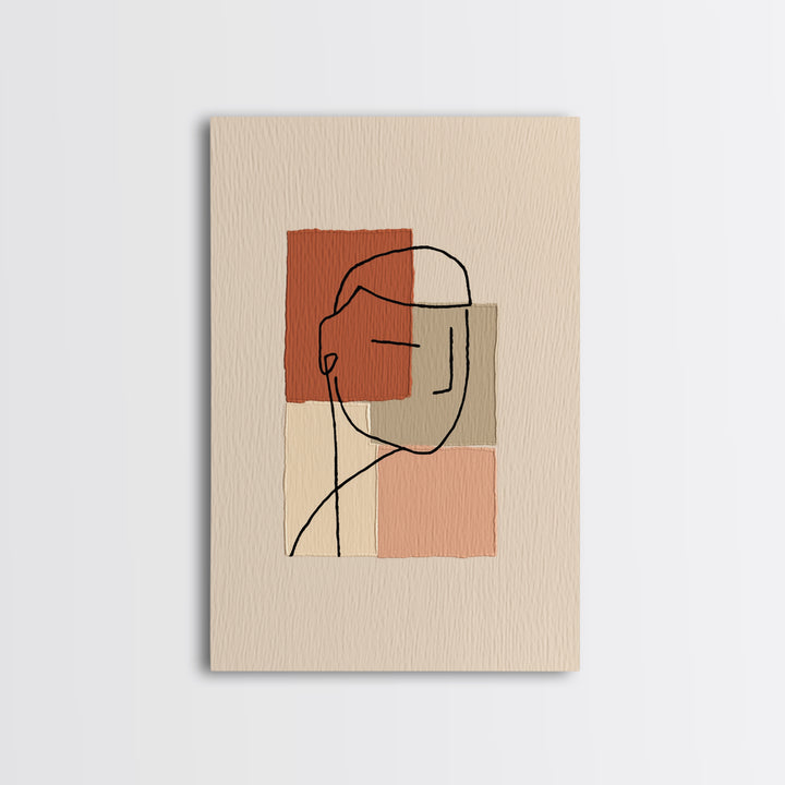 Minimal Black Line Figure on Textured Paper Framed Canvas Print, General Fine Art, Canvas Wall Art, Living Room Decor, Fine Art, GEN-2x3-83