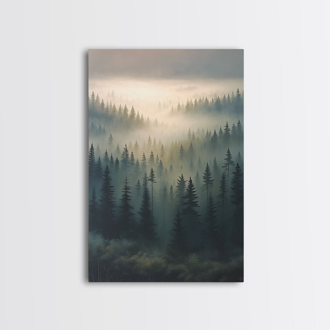 Moody Forest Clearing Framed Canvas Print, General Fine Art, Mid Century Modern, Living Room Decor, Fine Art, GEN-2x3-88