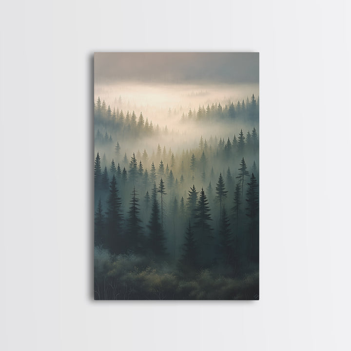 Moody Forest Clearing Framed Canvas Print, General Fine Art, Mid Century Modern, Living Room Decor, Fine Art, GEN-2x3-88