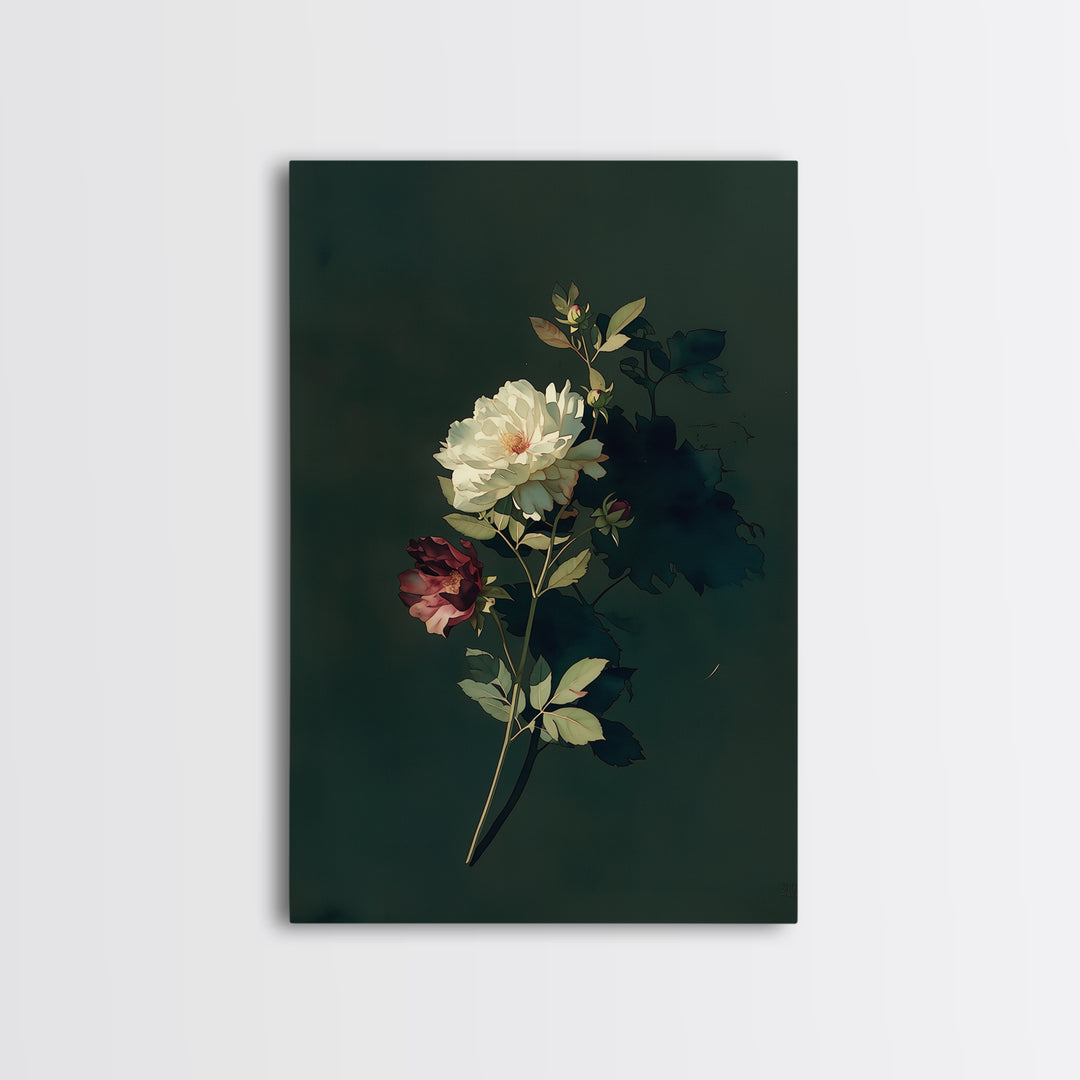 Single Sculptural Flower on a Dark Ground Canvas Print, General Fine Art, Original Art, Living Room Decor, Wall Art, GEN-2x3-89