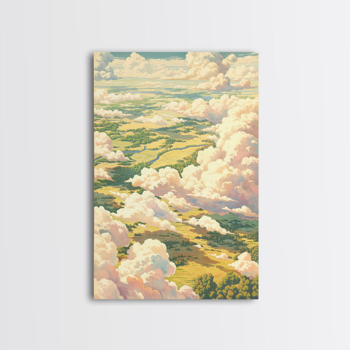 Romantic Cloudscape with Blush and Cream Tones Framed Canvas Print, General Fine Art, Print, Living Room Decor, Watercolor Art, GEN-2x3-98