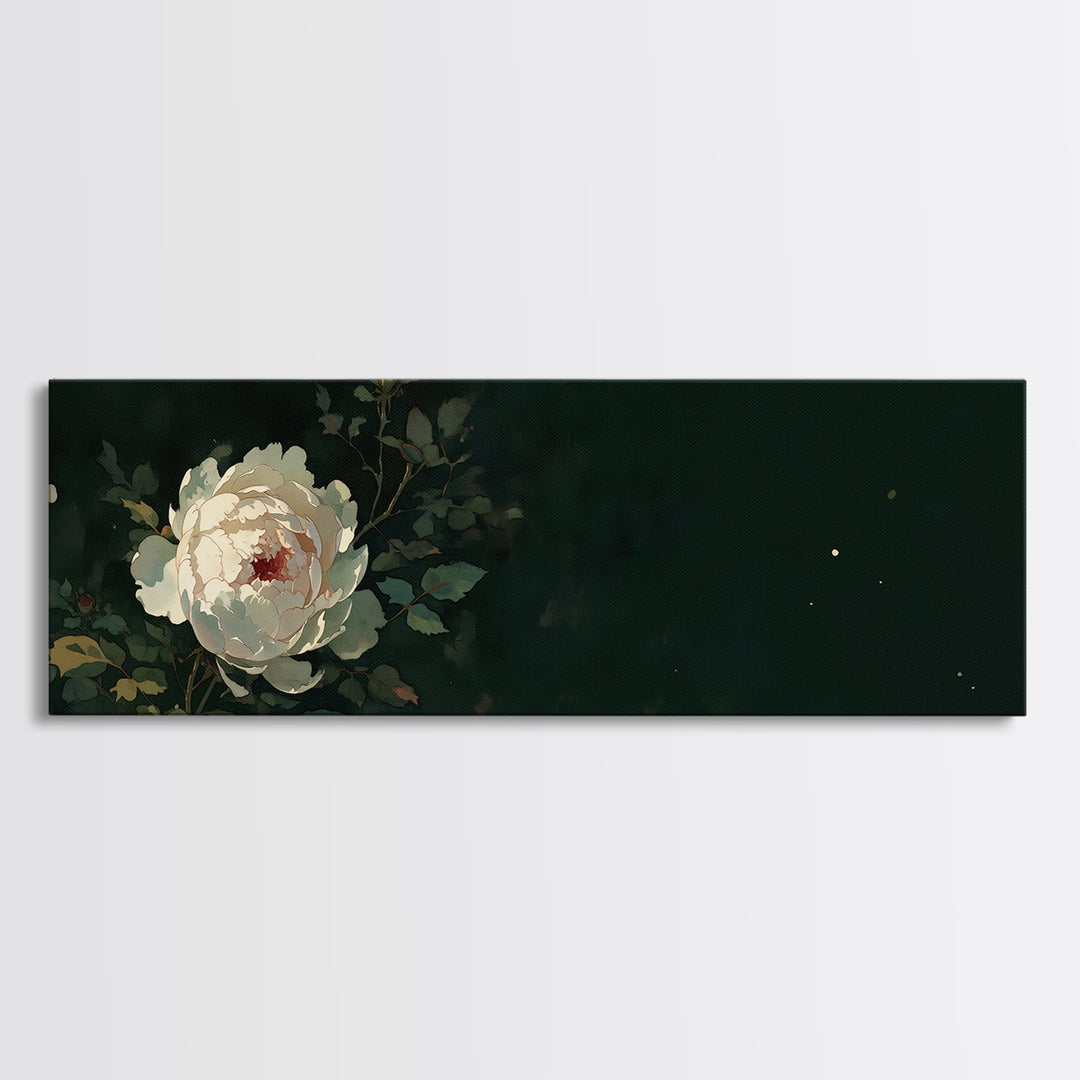 Single Sculptural Flower on a Dark Ground Framed Canvas Print, General Fine Art, Large Wall Art, Living Room Decor, Fine Art, GEN-3x1-1