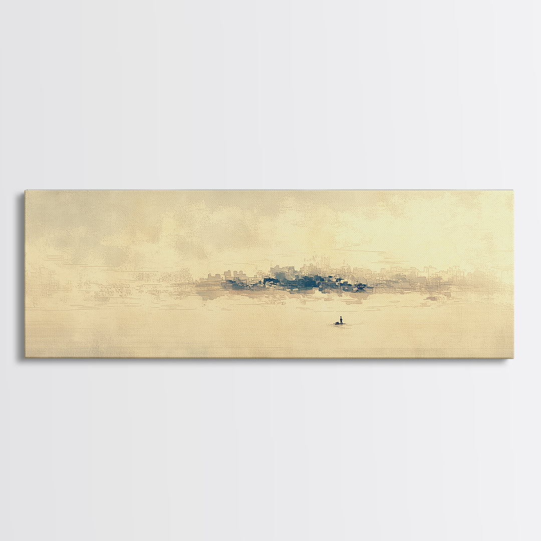 Minimal Black Line Figure on Textured Paper Canvas Print, General Fine Art, Luxury Decor, Living Room Decor, Fine Art, GEN-3x1-19