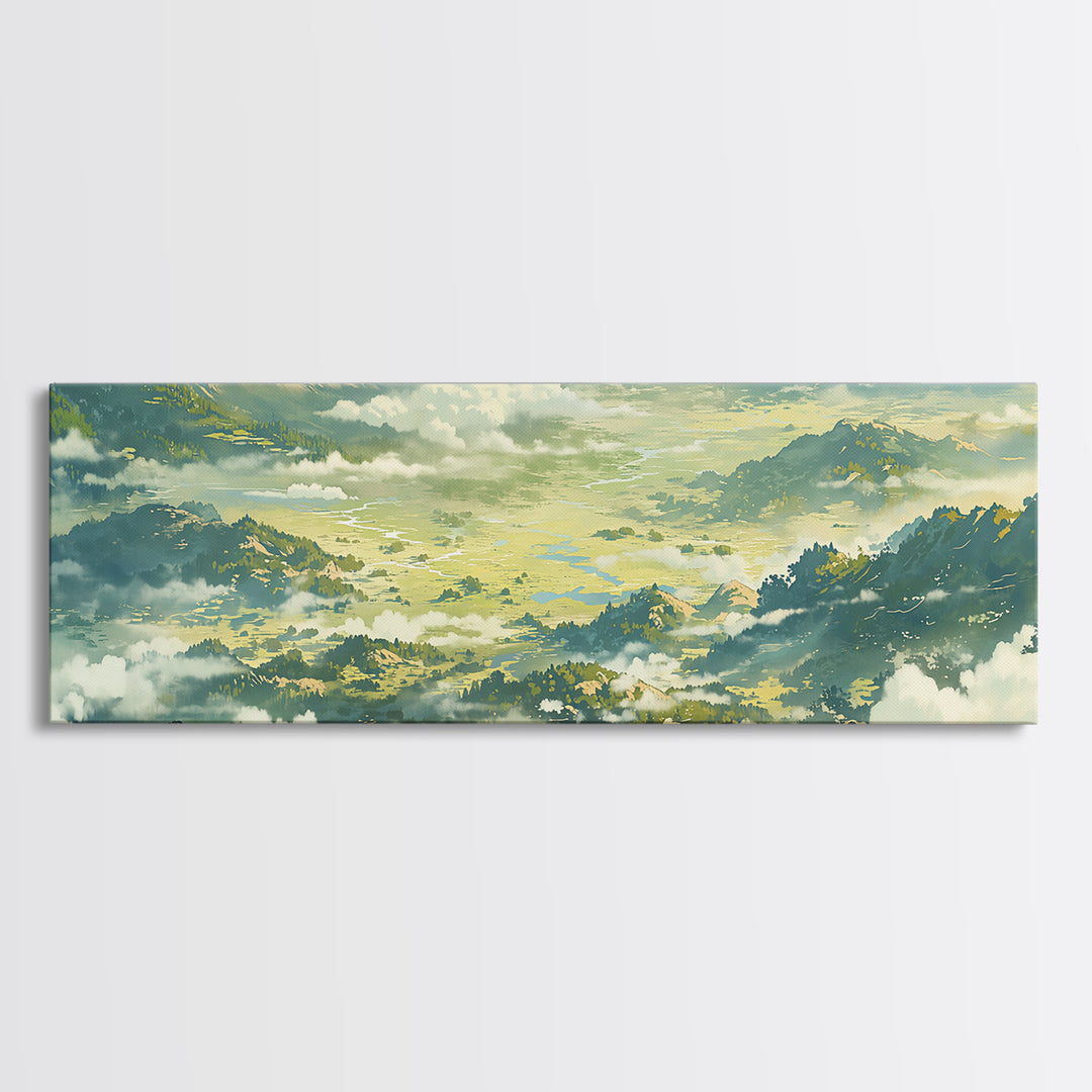Misty Mountain Valley Canvas Print, General Fine Art, Abstract Art, Living Room Decor, Oil Painting, Textured Painting, GEN-3x1-20